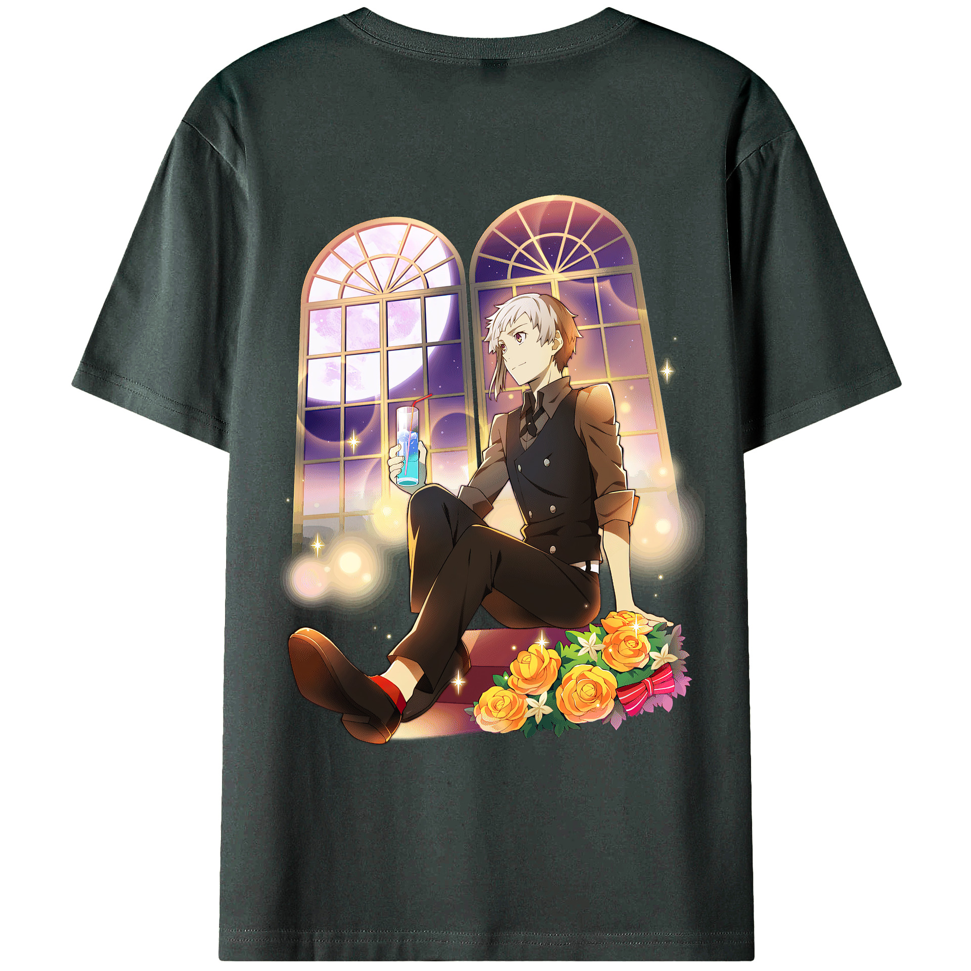（画像用） 文豪ストレイドッグス Bungo Stray Dogs 綿100％ メンズ半袖Tシャツ（バックプリント） 通気性
